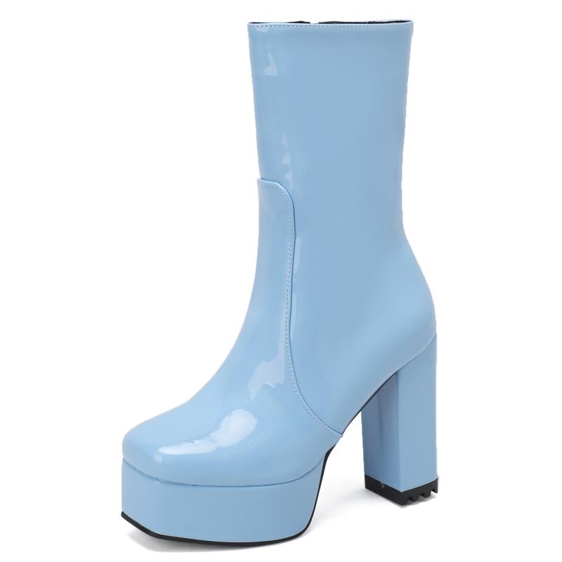 Stivaletti alla Caviglia con Plateau di Tendenza per Donna Neri Bianchi Blu Rosa Tacco Alto Stivaletto da Pioggia Corto Autunno Inverno Scarpe da Ballo da Festa Femminile Sexy