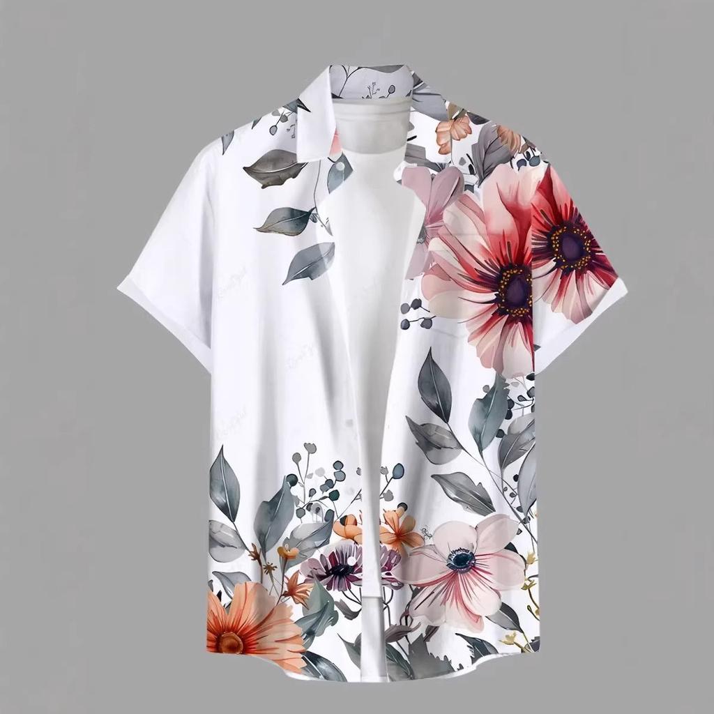 Erkek Yazlık Kısa Kollu Hawaii Gömlek Plaj Tatil Baskılı Gömlek Üst %100 Polyester