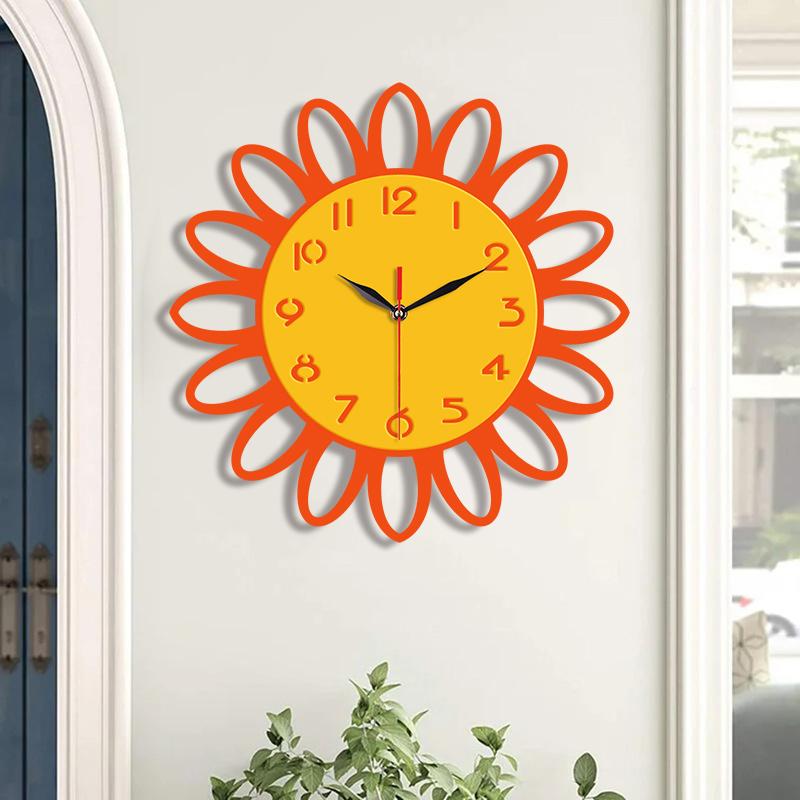 Cartoon hollowed out sunflower wall clock, creative countryside style, silent wall clock suitable for home, living room, and off
