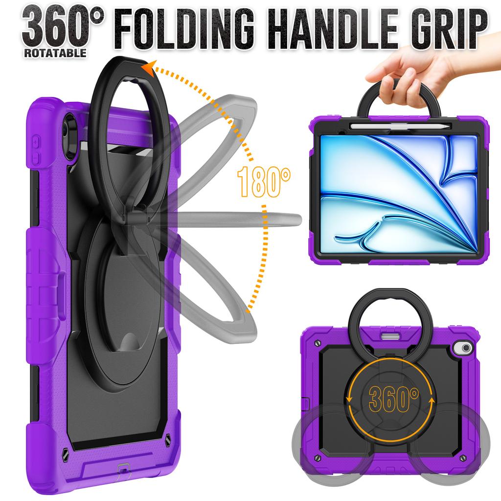 For iPad Air 13 (2025)/(2024) Case PC+Silicone Tablet Cover with Kickstand,Strap