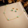 DIEYURO 316L Stainless Steel Turquoise Simplicity Golden Necklace Earrings For Women New Fashion Jewelry Set Party Gifts