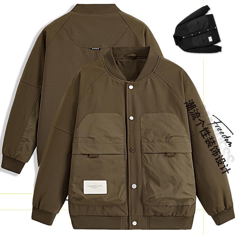 Men's Baseball Collar Spring and Autumn Jacket Men's Casual Jacket Three-dimensional Pocket Decoration Windproof Sleeve Jacket Korean Version Jacket