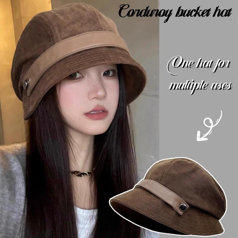Versatile Winter Autumn Corduroy Bucket Hats For Women Fisherman Cap Foldable Wide Brim Sun Adjustable Bucket Hats