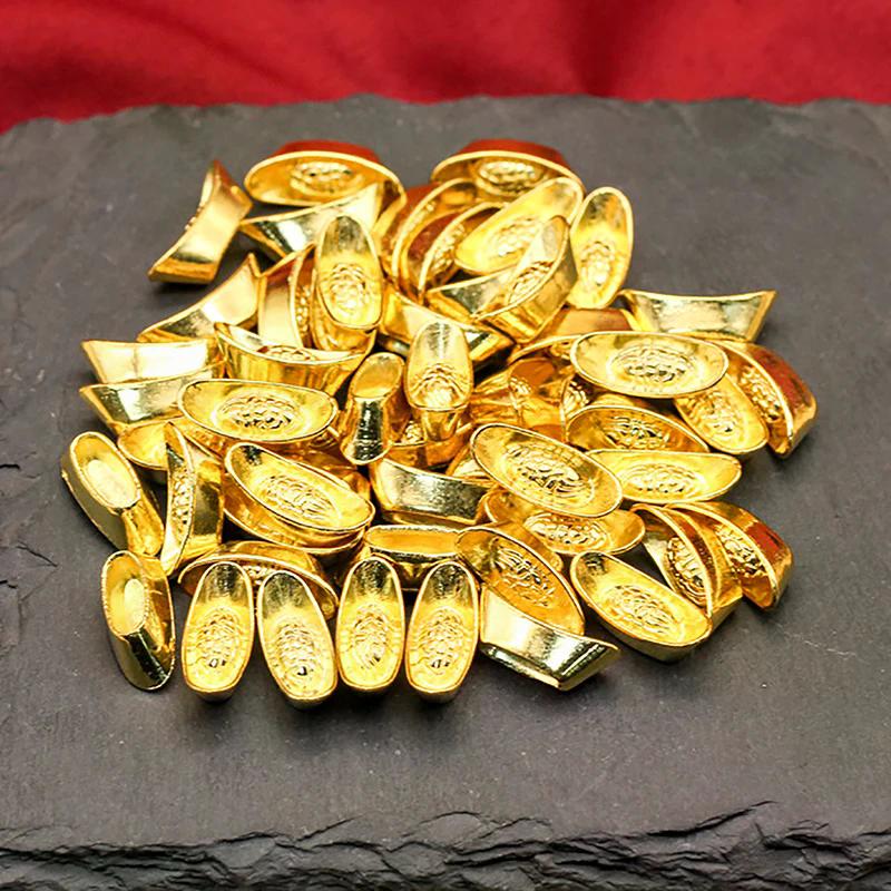 Year New Bar Lucky Money Prosperity Ingot Gold Chinese Yuan Bao Wealth Golden Statue Ingots Decor Ornament Decorative 10pcs