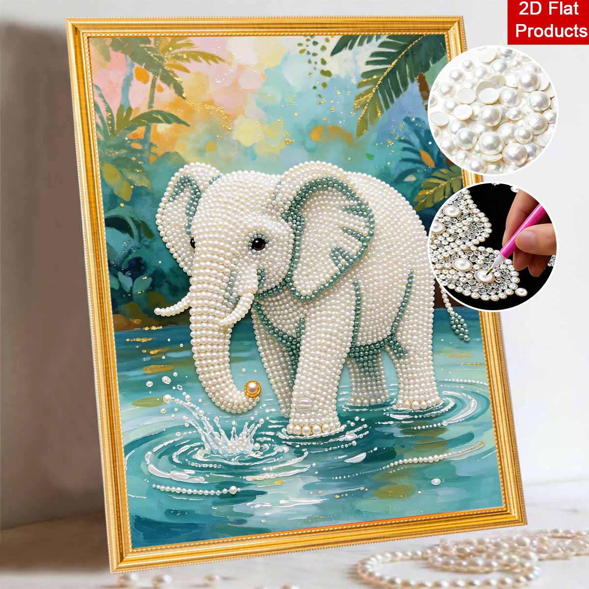 Animal Pearl Painting Handmade 5D DIY Elephant Jungle Home Office Desktop Decoration Painting 30x40
