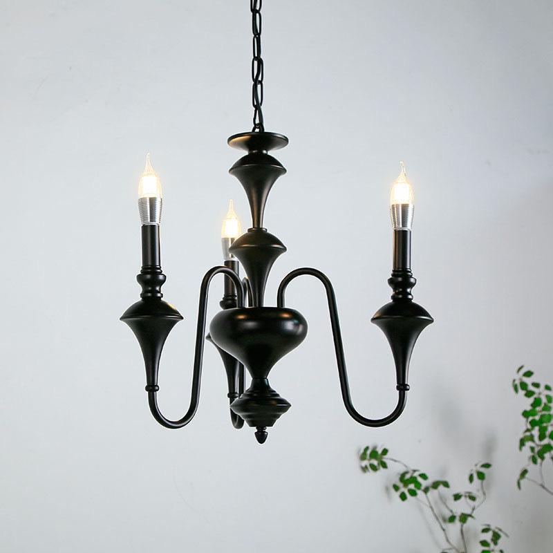 French Retro Mid-Century Black Chandeliers for Bedroom, Living Room, or Restaurant