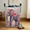 Elephant Indian Peony Floral Large Capacity Foldable Round Laundry Basket Organizer Hamper for Clothes Storage Basket