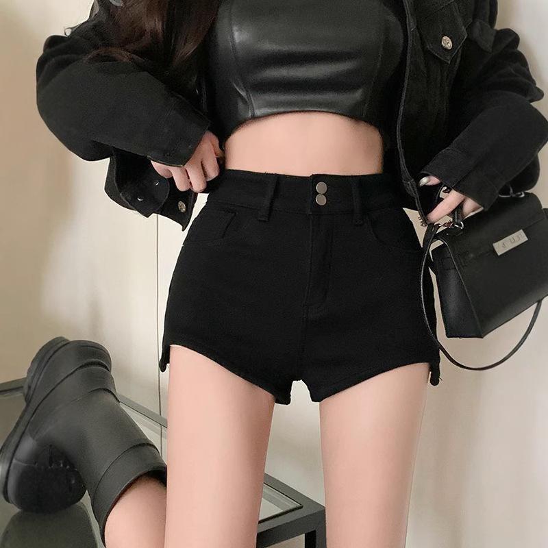 Women's High Waist Black Denim Shorts - Summer Slimming Petite Fit