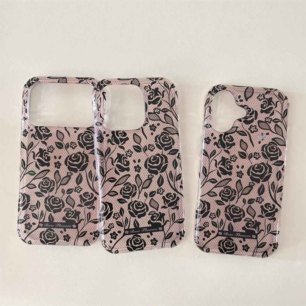 Anti-Drop Simple Lace Rose Phone Case for iPhone 14/13/12/11 Pro Max