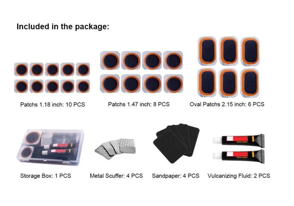 Bicycle Tire Repair Kit with Cold Patch, Glue, and Lever Tools