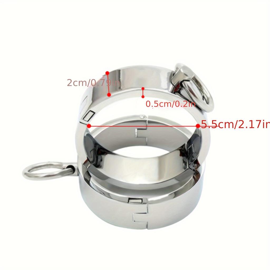 A Pair of Chrome Plated Stainless Steel Restraint Gear Wrist Anklet Cuffs - Solid Color, Unisex Bondage Play Adult Sex Toys for Couples - Adjustable