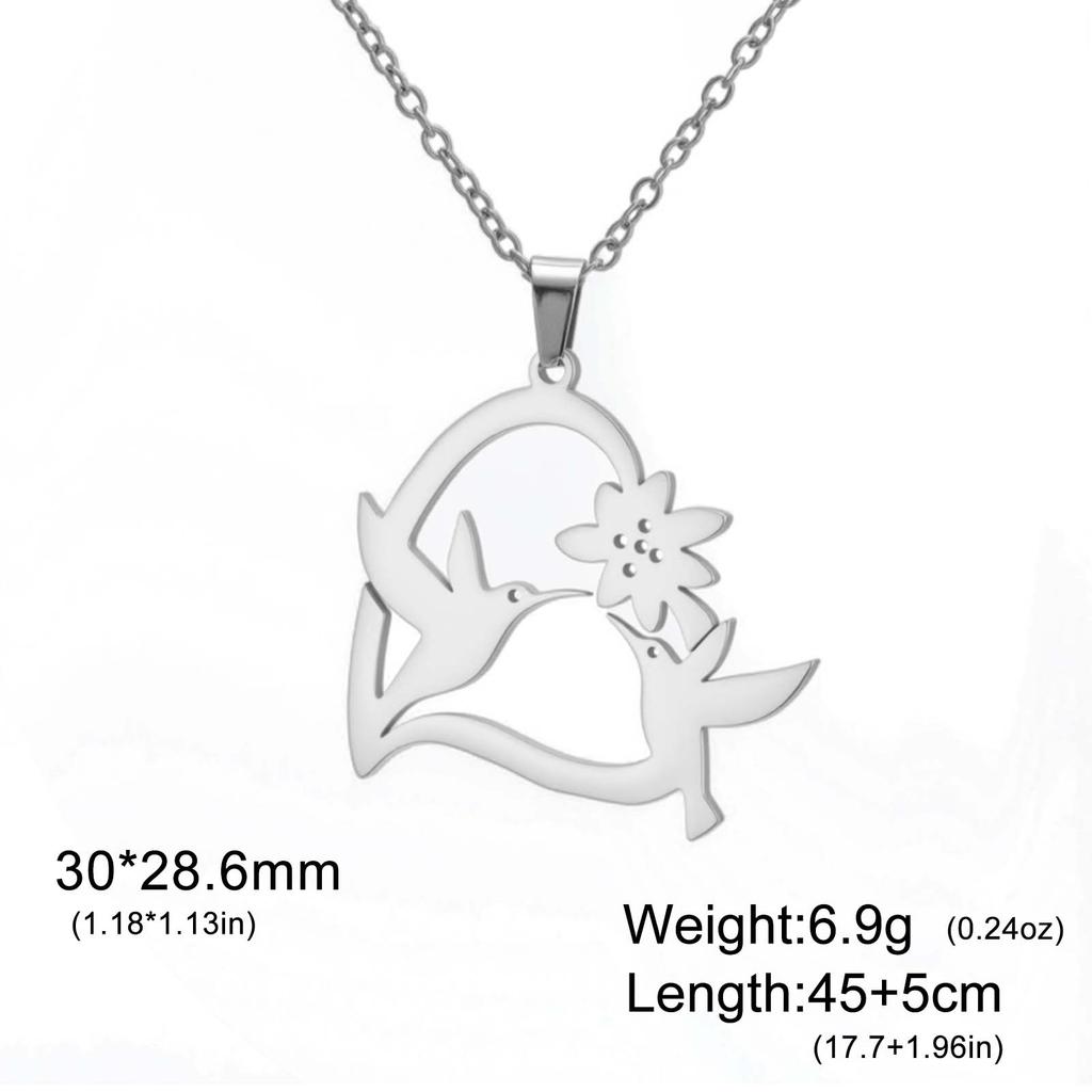 Hummingbird Love Pendant Necklace Stainless Steel Jewelry Gift for Lover and Girlfriend Valentine's Day Anniversary Gift