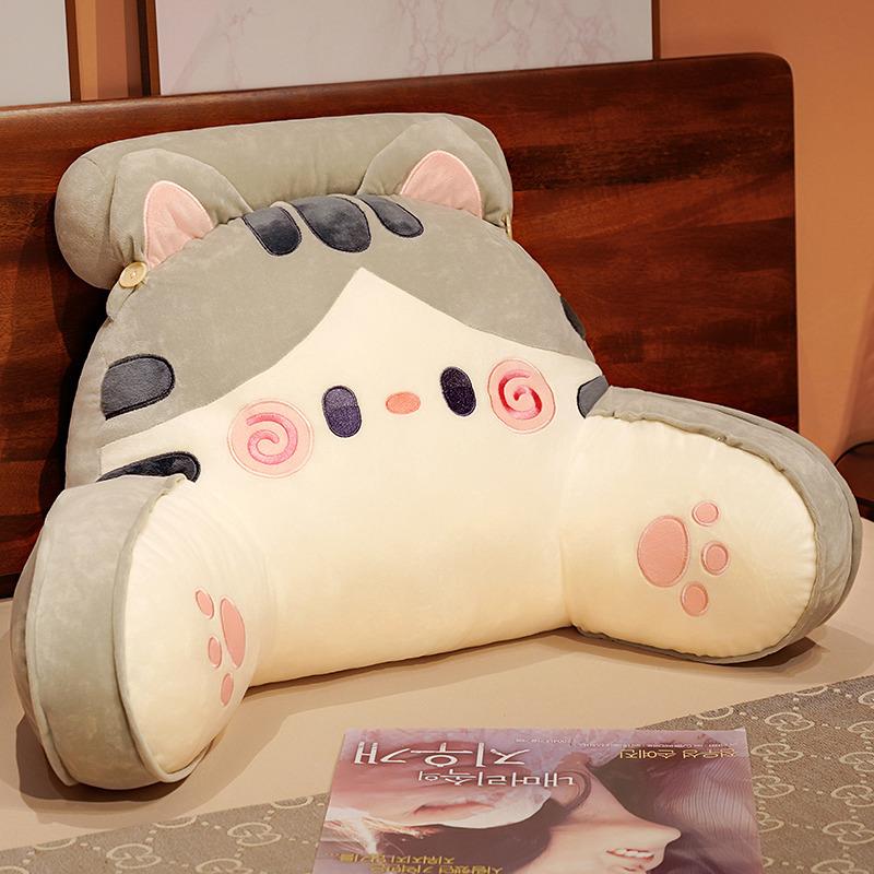 Kreatives weiches Katzenkissen Cartoon Plüschtier Lendenstütze Stuhl Sitzkissen Tier Plüschtier Sofa Bett Heimdeko Lustiges Geschenk 75X50cm grau