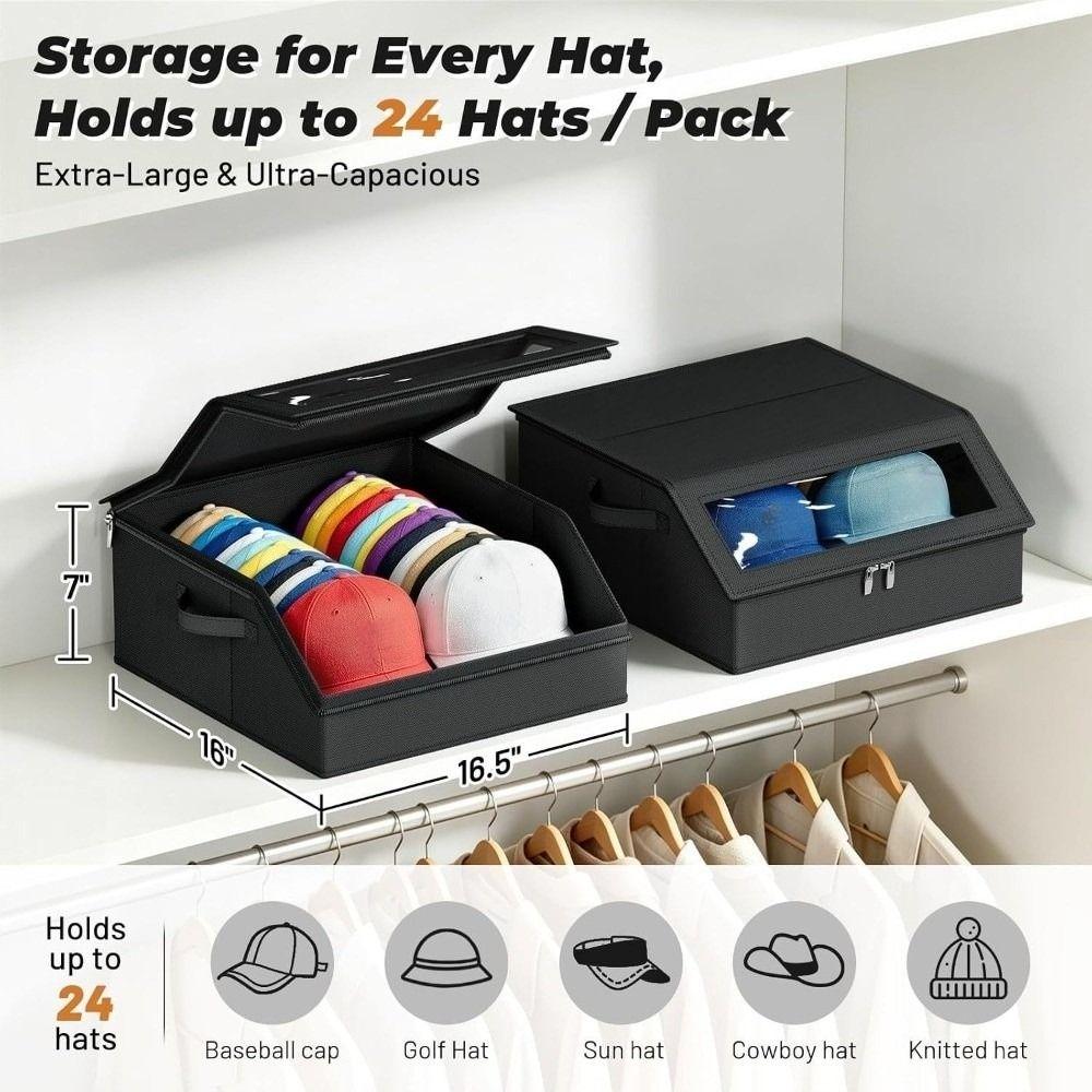 24 Cap Capacity Hat Storage Box Clear Window Cap Storage Case  Closet Storage