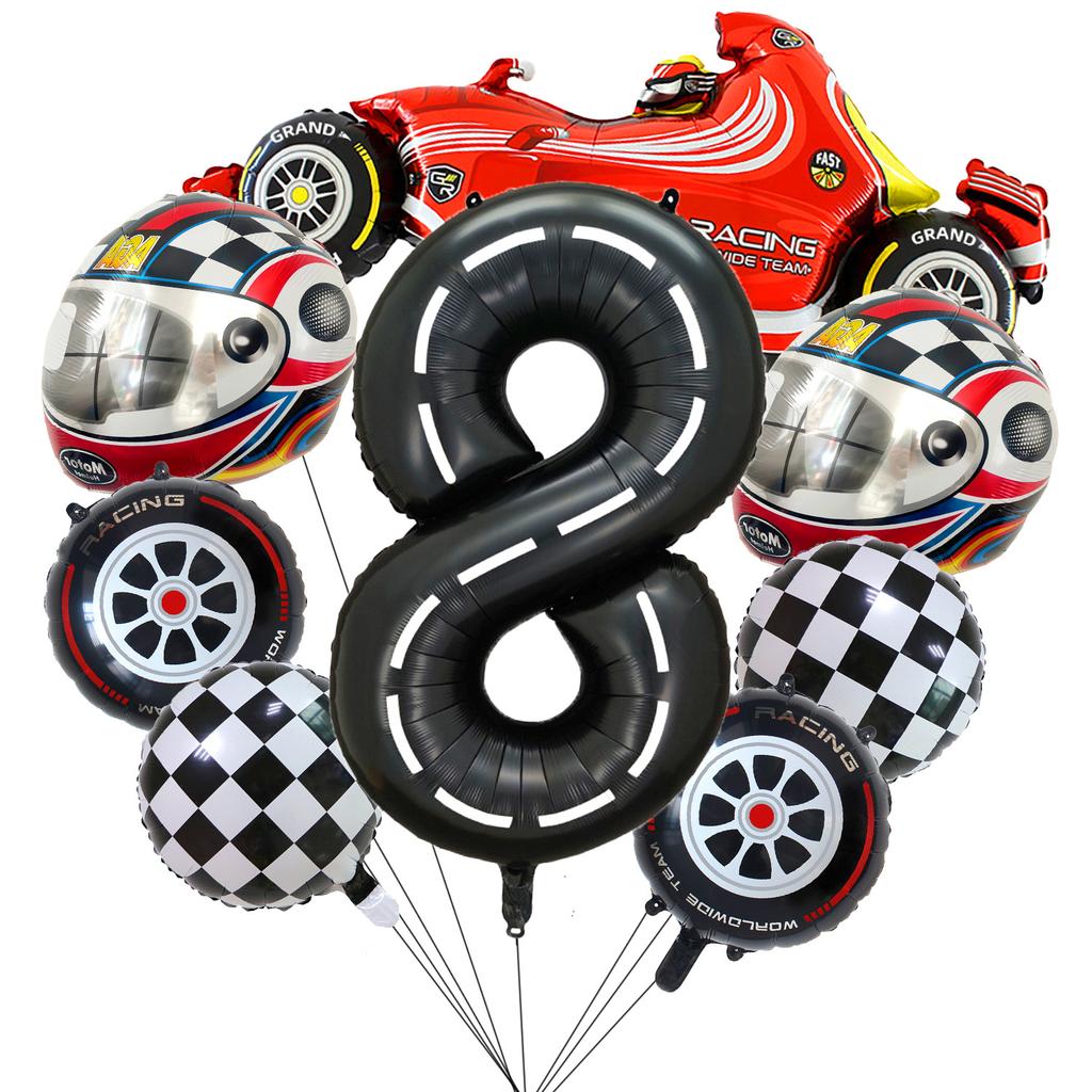 Racing Helmet Aluminum Film Balloon Set 40 Inch Black And White Digital Children'S Birthday Party Scene Decoration