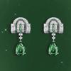 Muzo Green Teardrop Art Deco Earrings: High-Carbon Diamond-Inlaid, Pear-Shaped Simulated Emerald for Women