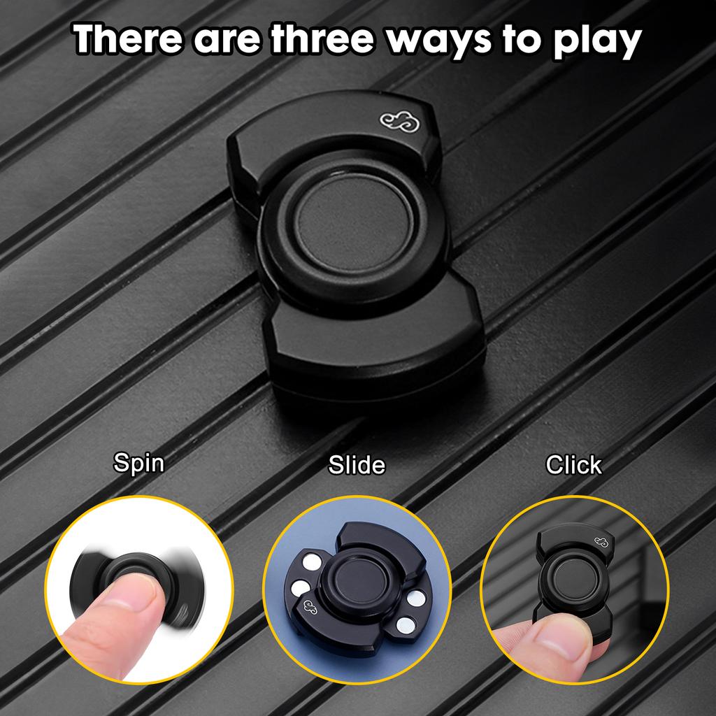 Triple Action Metal Fidget Spinner for Adults Zinc Alloy Tactile Sliding Knob Anti Anxiety Desk Toy with Smooth Rotation Click and Slide Functions