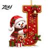 Indoor Holiday Decorations Cute Snowman Letter Christmas Ornament, 2D Flat Personalized A-Z Alphabet Clear Pattern Hanging Decor Acrylic Pendant