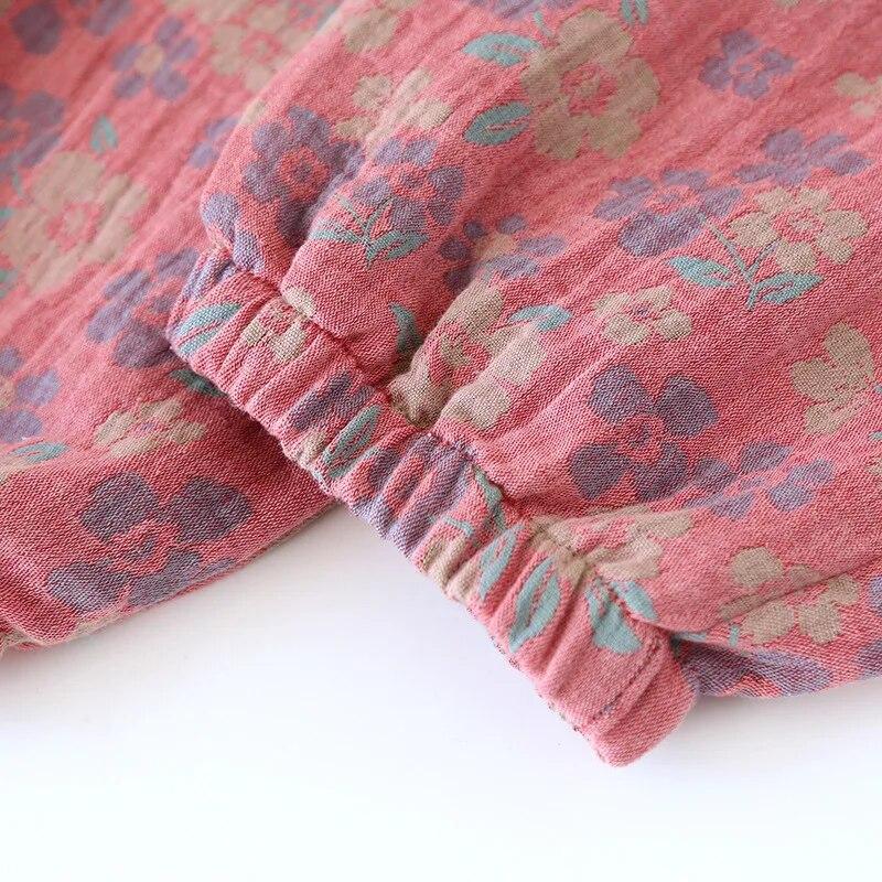 2026 Spring/Summer New Women's Sleeping Pants 100% Cotton Jacquard Cute and Fresh Flower Pants Loose Closing Home Pants Ladies