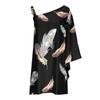 Women's Sexy Off-the-Shoulder One Strap Sloping Shoulder Printed Midi Dress