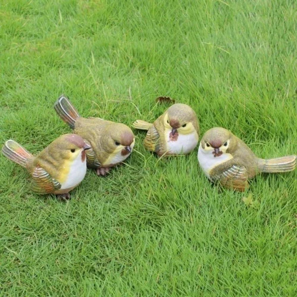 4 Pcs/set Natural Emulational Resin Birds Garden Set Indoor Decorative Crafts Small Ornaments Garden Decor