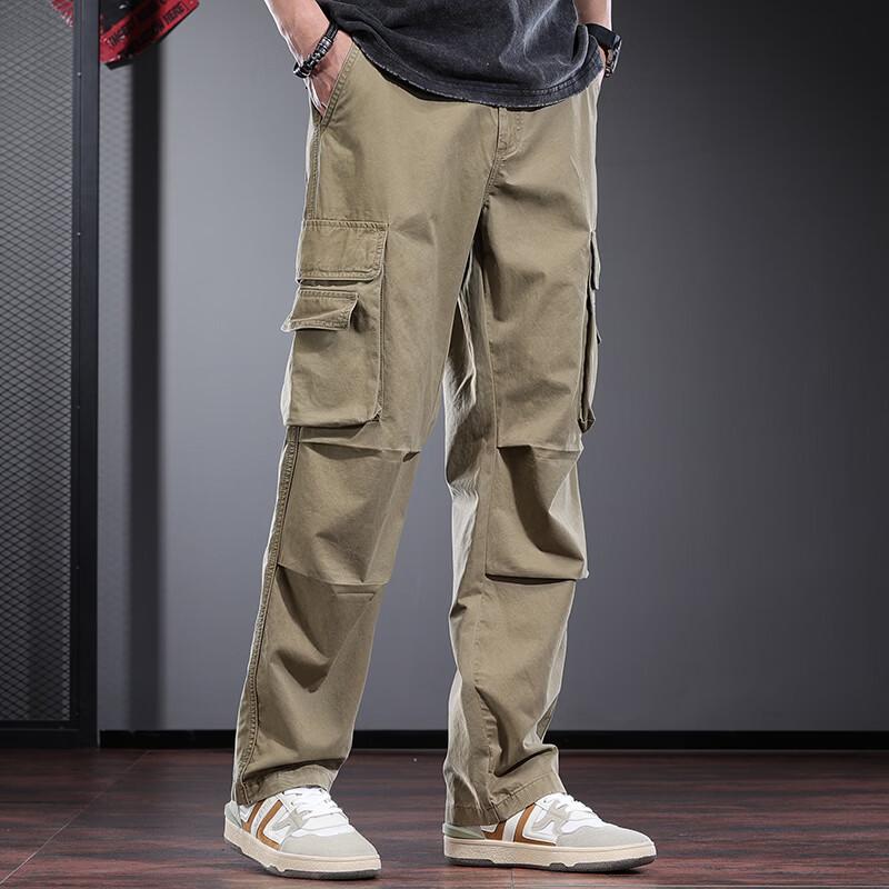 JIELEINUO Men's Loose Straight Workwear Cargo Pants