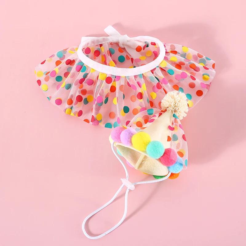 Cat Dog Birthday Bib and Party Hat Mini Doggy Cat Adjustable Bandana Scarf Pet Birthday Outfit Puppy Supplies size
