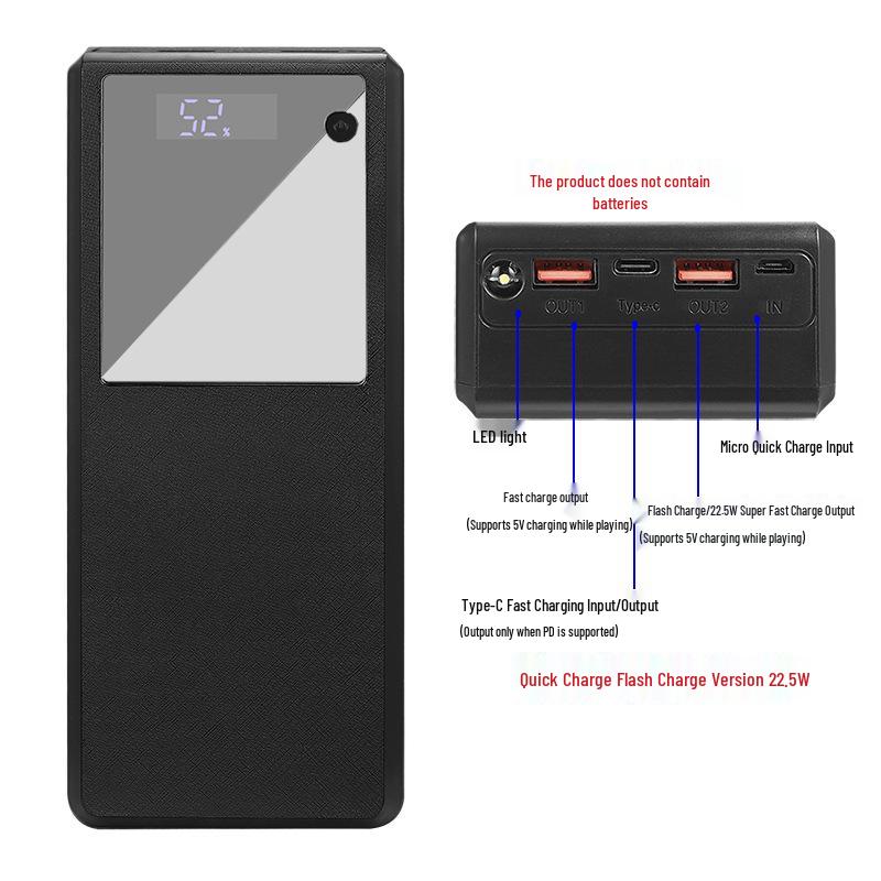 Solderless 6-Cell 26650 Battery Box Quick Charge PD Power Bank Shell Kit