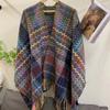 Ethnic Style Wavy Pattern Sleeved Knitted Shawl for Women in Autumn and Winter Thickened and Warm