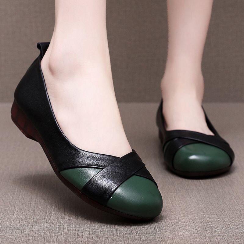 2025 spring and autumn new Doudou shoes retro women's single shoes beef tendon soft sole comfortable shallow mouth mother shoes super soft casual shoe