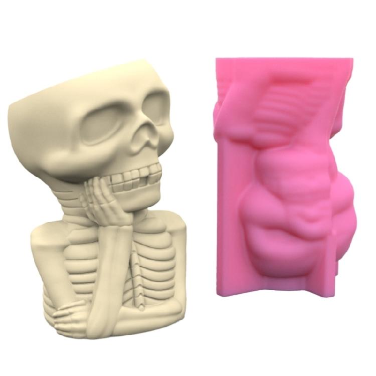 DIY Halloween Skull Man Flower Pot Storage Box Mold for Succulent Plant Decor