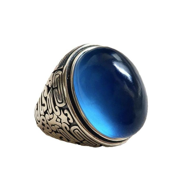 Niche Personalized Ice Lake Blue Sea Blue Treasure Ring Handmade Retro Design Exquisite Ring Women's/men's