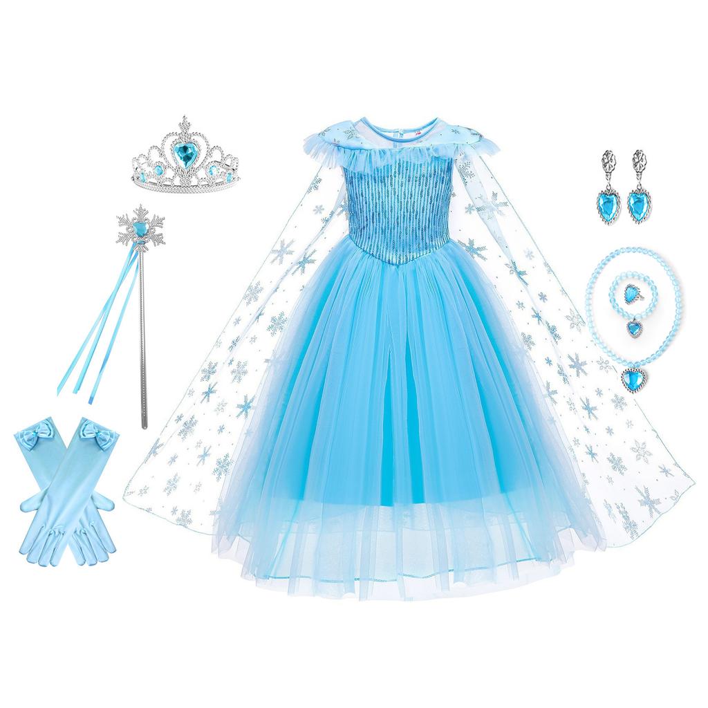 Toddler Little Girls Blue Snow Queen Elsa Birthday Party Cosplay Halloween Easter Dress Girls Stage Performance Holiday Dress