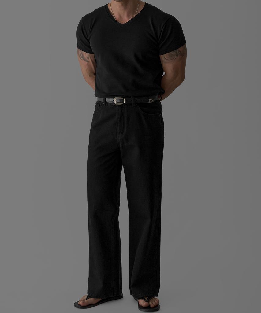 Baulopeulodeogteu V-Neck Muscle Short Sleeve Knit [Black]
