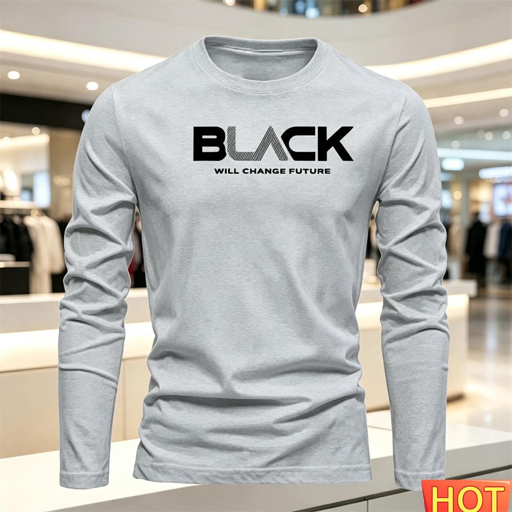 Autumn Summer Loose Tops Men's Long Sleeved T-shirt Letter Pattern Round Neck T-shirt Versatile T-shirt Fashion Men Clothing