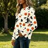 Women's Flannel Long Sleeve Top with Halloween Print Neck Pullover Shirt