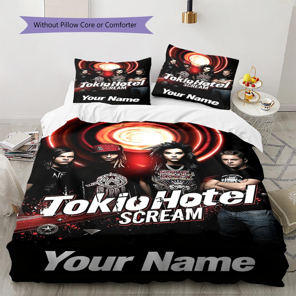 Name Custom Tokio Hotel Pattern Bedding Set Quilt Cover Pillowcase Home Decor Gift (1 * Duvet Cover + 2 * Pillowcase, Without Core)