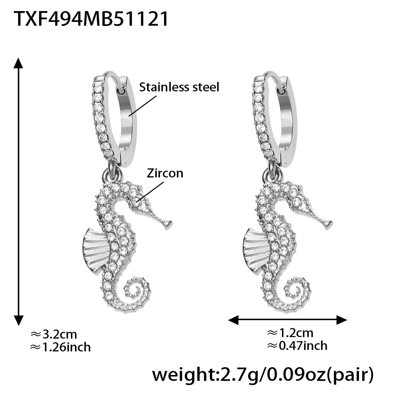 Qiong Yao 18K Gold-Plated Stainless Steel Bracelet & Necklace Set with Rhinestone Dolphin & Seahorse Charms