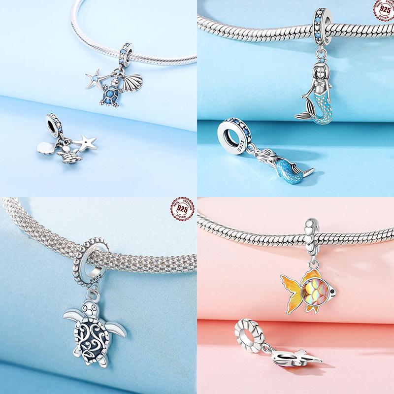 Orginal Copper Sea Shell Turtle Mermaid Charm Bead Charms Compatible With Bracelets Accessories Women Jewellery Making Fine Jewellery Gift