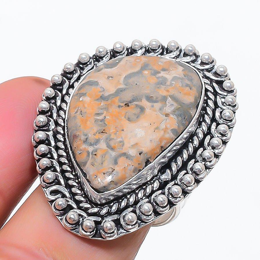 Natural Leopard Skin Gemstone 925 Sterling Silver Jewelry Ring Size 9 t3u31