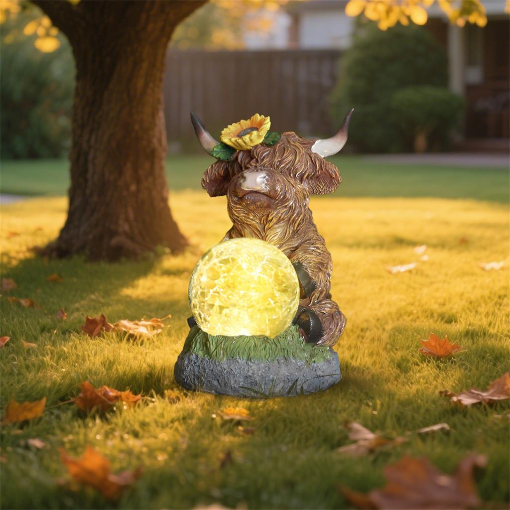Cow Holding Ball Solar Outdoor Light Statue