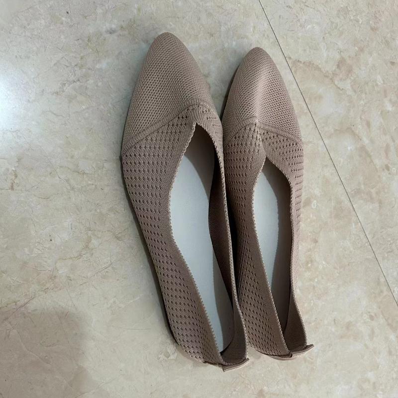 Flying Weaving Solid Color Casual Single Shoes Flat Bottom Shallow Mouth Soft Sole Lefu Shoes Breathable Mesh Flat Shoes