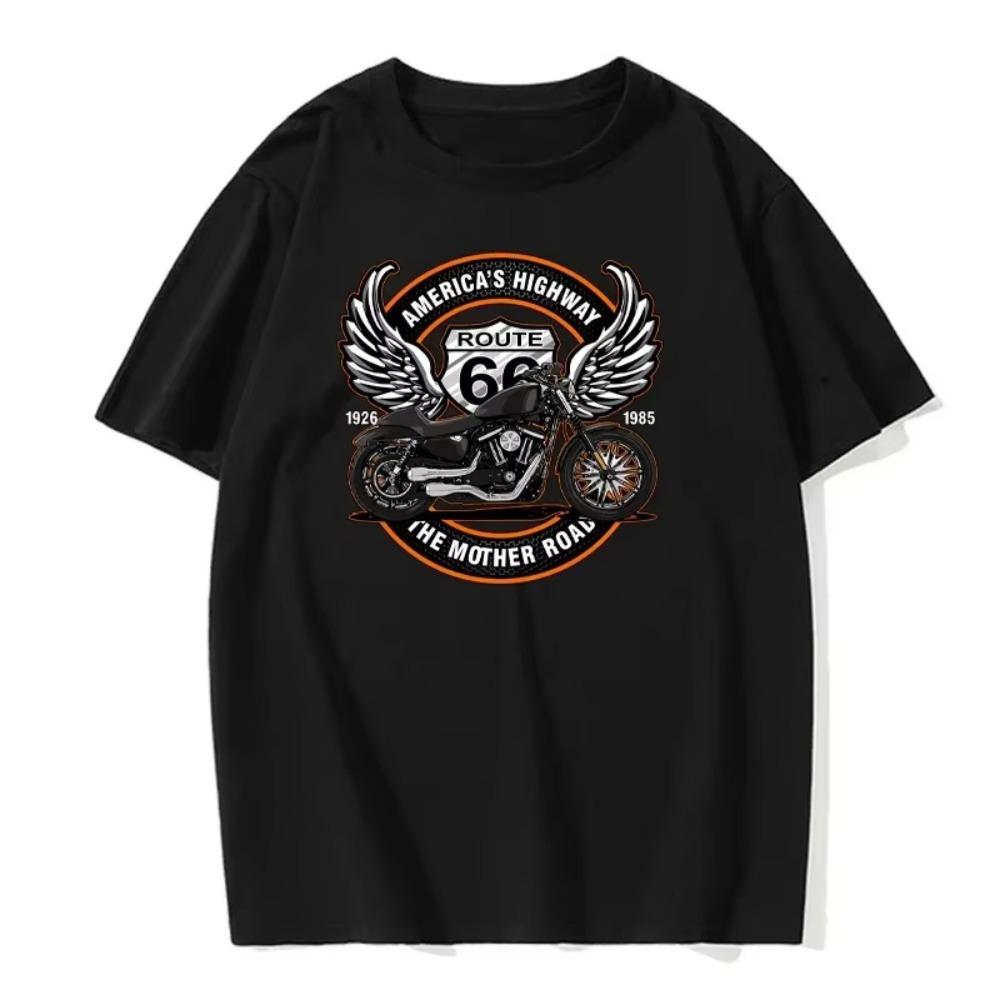 Men Round Collar 100% Cotton T Shirt Route 66 Mother Road Oldschool Tee Shirt European Code Tops Americas Highway T-Shirts