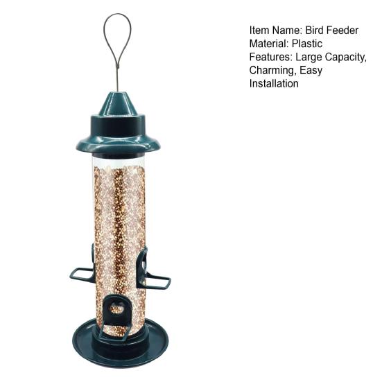 Mangiatoia per Uccelli da Appendere per Esterni in Plastica Resistente alle Intemperie a Tubo con 4 Fori di Somministrazione per Uccelli Selvatici