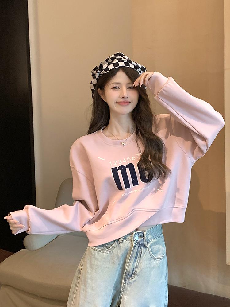 Large American Print Round Neck Pullover Sweater - Versatile Cross Long Sleeve