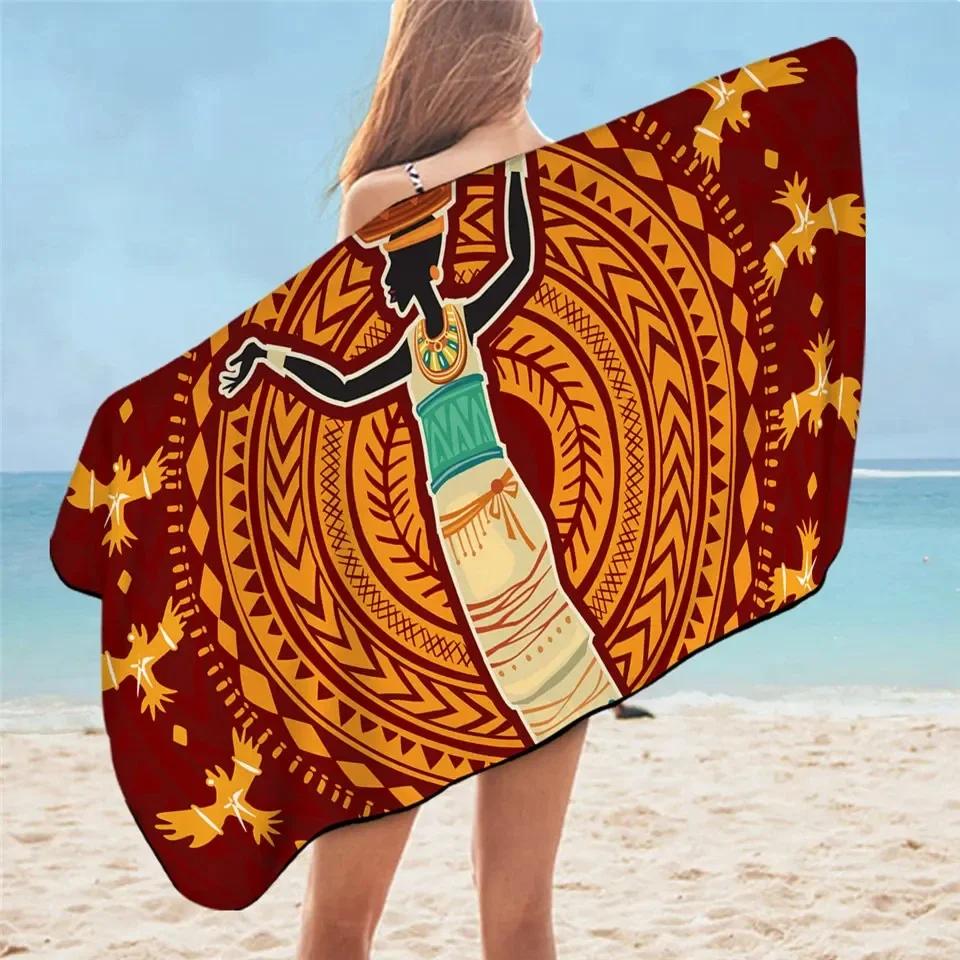 African Woman Beach Towel Bathroom Quick Dry Desert Geometric Sunblock Artworks Exotic Adult Towel for Yoga Camping Gym Hotel