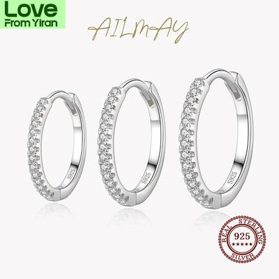 100 % 925 Sterling Silber Klar Zirkon Einfache Mode Creolen Für Frauen Mädchen Anti-Allergie Edlen Schmuck Geschenke