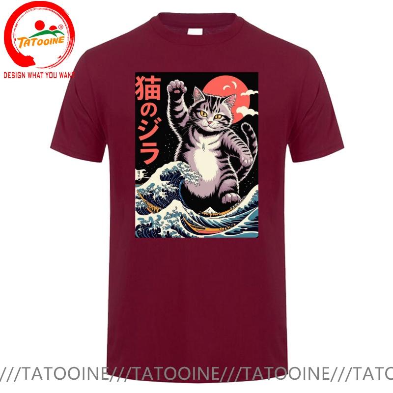 Funny Design Japanese Style The Great Kanagawa Cat Sred Doublet Unisex Fashion Trendy Casual Clothing Stylish Tops Tee Shirt Leisu