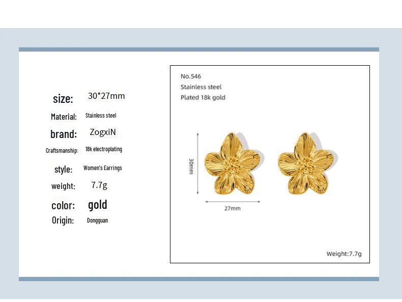 2024 New European & American Fashion 18K Gold Flower Stud Earrings for Women - Geometric Stainless Steel Design