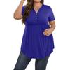 Women's Solid Color Large Size  V Neck Button-Up Top Casual Short Sleeve Flowy Top